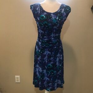 Enfocus Studio Purple Floral Ruched Waist/Shoulder Fit & Flare Midi Dress-Size 8
